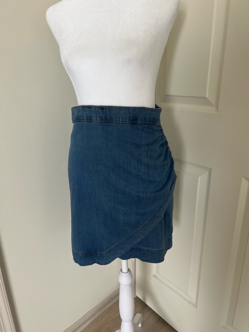 White House Black Market Denim Wrap Mini Skirt - Blue